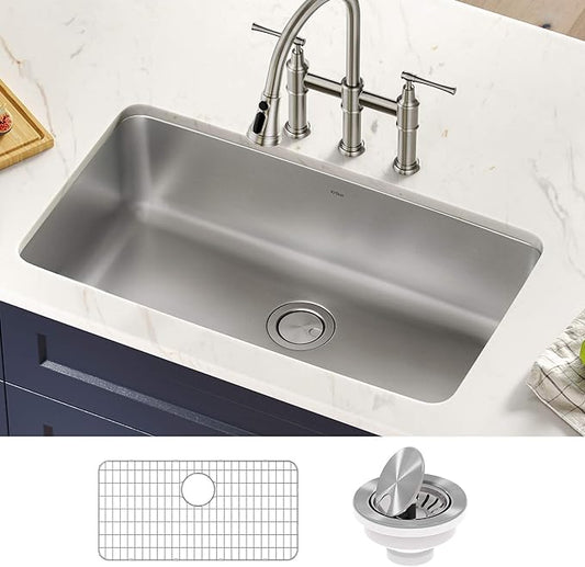 KRAUS Dex 33-inch Undermount 16 Gauge Stainless Steel Single Bowl Kitchen Sink, KA1US33B