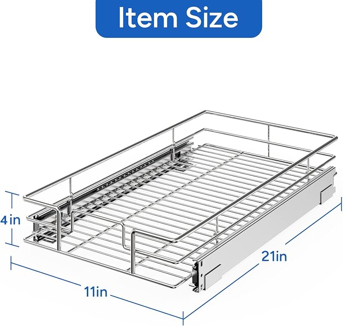 ROOMTEC Pull Out Cabinet Organizer, Cabinet Pull Out Shelves 11" W x 21" D - Image 3