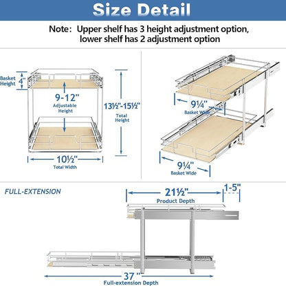 ROOMTEC 2 Tier Individual Pull Out Cabinet Organizer 10½"W x 21½"D, Slide Out - Image 3