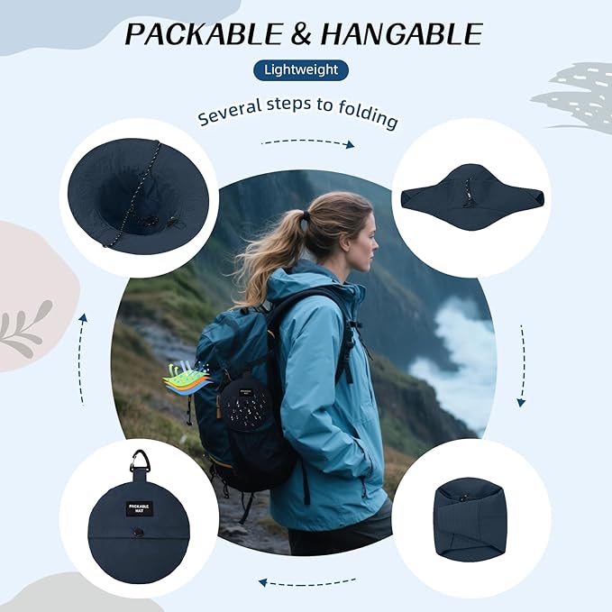 Durio Waterproof Bucket Hats for Woman UPF 50+ Sun Hat UV Protection Packable Rain Hats for Women Lightweight Hiking Hat