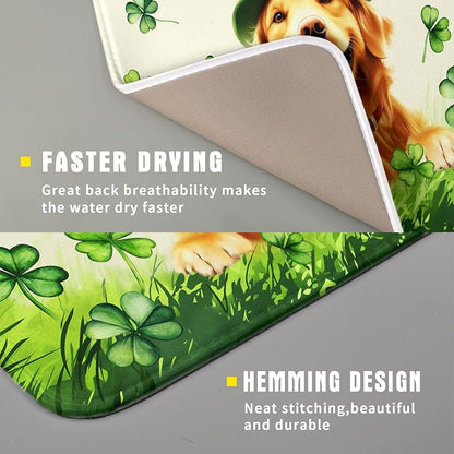 St Patrick's Day Dog Dish Drying Mat 16x18 inch Green Shamrock Dishes Pad - Image 3