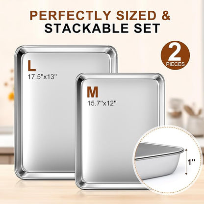 Baking Sheet Set of 2, Commercial Grade Stainless Steel Cookie Sheets - Image 2