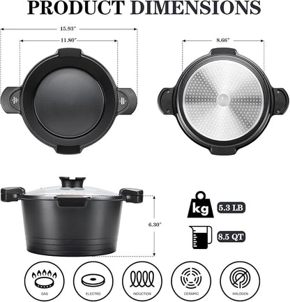 8.5qt Pasta Pot with Strainer Lid, Cast Aluminum Stockpot Multipot, Nonstick - Image 6
