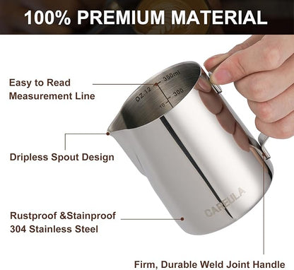 Milk Frothing Pitcher, 12oz Stainless Steel Milk Frother Cup Steaming Pitcher - Image 3