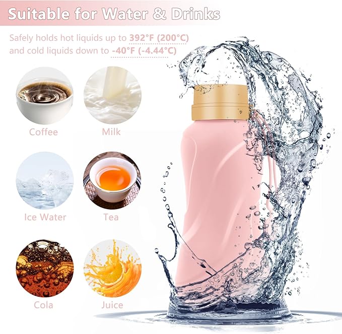 Collapsible Water Bottles,650ml,Leak Proof,Reuseable BPA Free Silicone Foldable Water Bottles,Durable Lightweight for Travel Gym Camping Hiking,Compact Size Portable Sports Water Bottle (Pink)