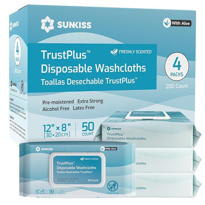 SUNKISS Trustplus Wet Wipes for Adult No Rinse, Extra Large 8”x12” Body by SUNKISS