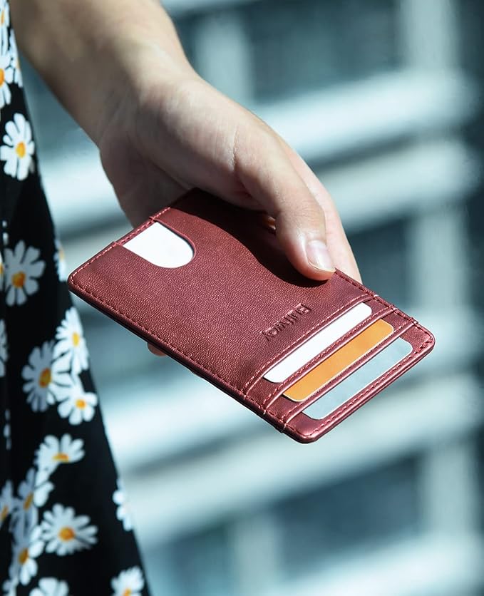 Buffway Mens Slim Wallet, Minimalist Thin Front Pocket Leather Credit Card Holder with RFID Blocking for Work Travel