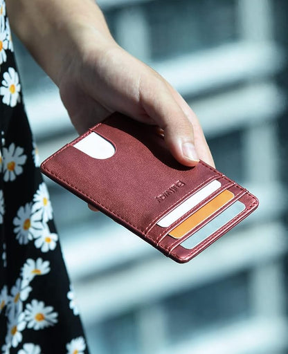 Buffway Mens Slim Wallet, Minimalist Thin Front Pocket Leather Credit Card Holder with RFID Blocking for Work Travel