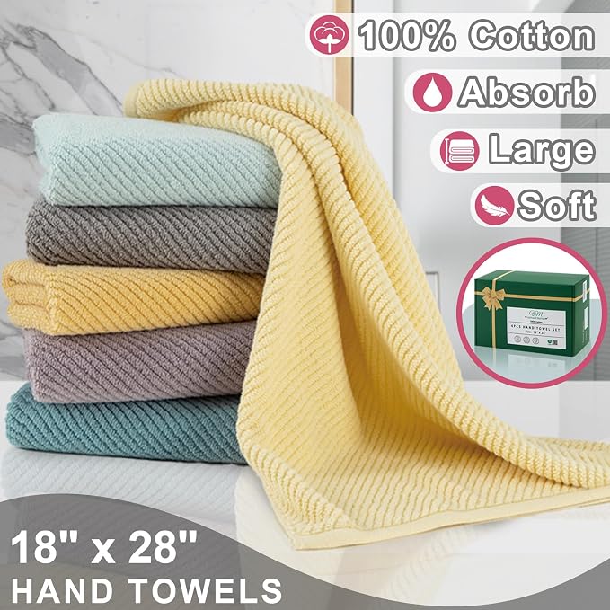 VOOVA & MOVAS Pink Bathroom Hand Towels Set of 4, Large 18" x 28" - Image 3