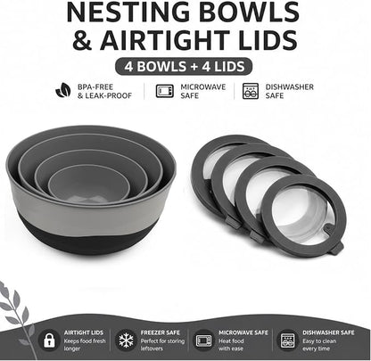 Pera Mixing Bowls with Lids Set, 8 Piece, BPA Free Nesting Kitchen Bowl Set - Image 2