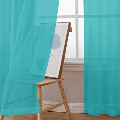Chyhomenyc Turquoise Sheer Curtains 72 Inch Length 2 Panels, Light Filtering - Image 5