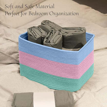 Hopegiver Woven Storage Baskets 15x11x10 Inch, 3 Pack Collapsible Cube Storage - Image 5