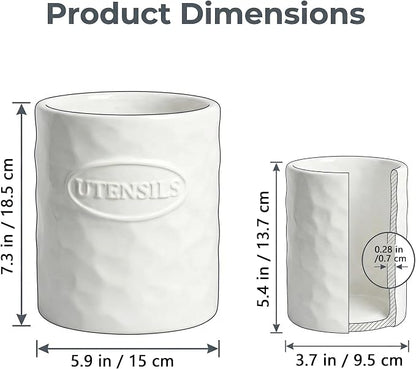 White Utensil Holder Set of 2 Ceramic Cooking Utensil Crock Modern Kitchen - Image 2
