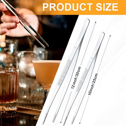 Yaomiao 4 Packs 12 Inch 10 Inch Bar Tweezers Silver Cocktail Tongs Long Garnish - Image 2