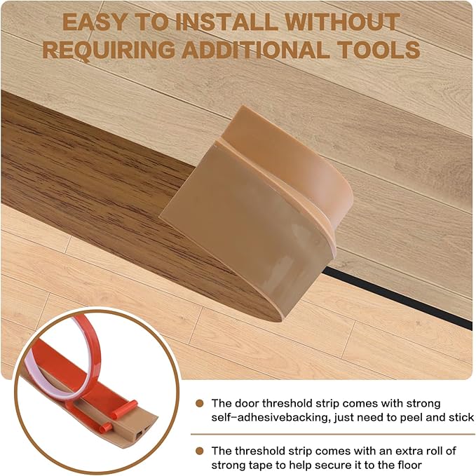 Floor Transition Strip Vinyl Door Threshold Ramp Self Adhesive Carpet Edging Strip Doorway Edge Trim, Overlap Edge Reducer for Laminate Carpet, Floor, Tile (Orange Oak, 3/5" to 4/5", 6.6Ft)