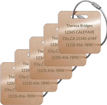 (5Pack Made in USA) Custom Personalized Luggage Tags-Customized Unique tag for Suitcase Backpack Travel,Bags (Rose Gold (2 × 2))