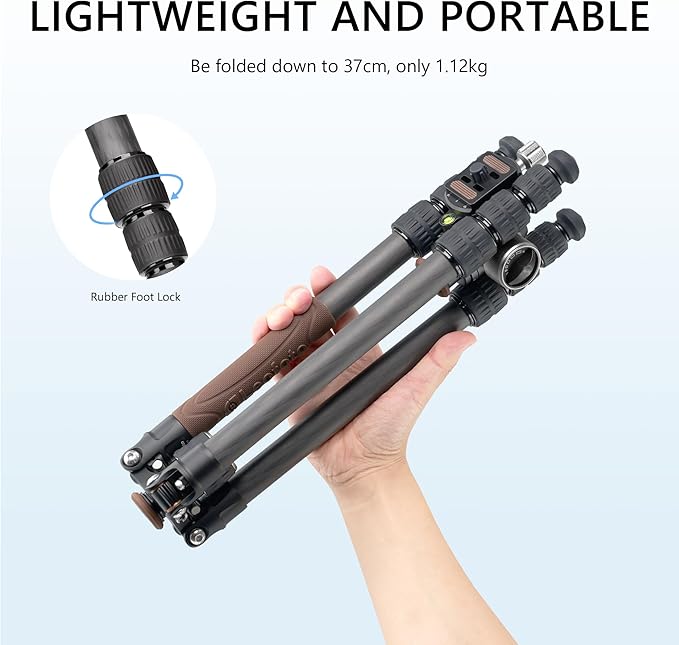 Carbon Fiber Lightweight Travel Tripod with 360° Ball Head, Removable Center Column, Folded Height 37cm, Weight 1.12kg, Maximum Load 8KG（LX-224CT+XB-32Q）