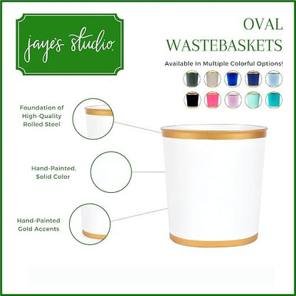 Jaye's Studio Mattie Decorative White and Gold Bathroom Trash Can, Metal Waste - Image 5