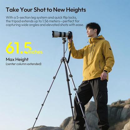 ULANZI Ombra ⅡCamera Tripod 61.5 Inch, 360° Ball Head Travel Tripod Stand with Uka Quick Release Plate for DSLR Sony Canon Fujifilm Camera Smartphone Vlogging Photography with Phone Mount Carry Bag