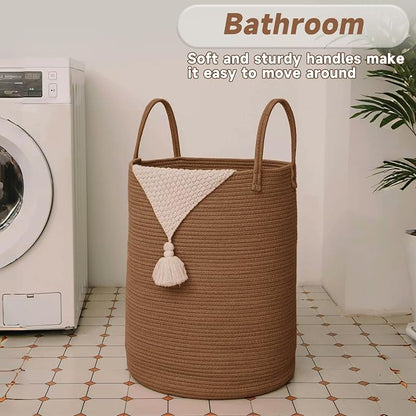 Large Woven Laundry Basket Hamper, 60L Cotton Rope Storage Bin - Image 5