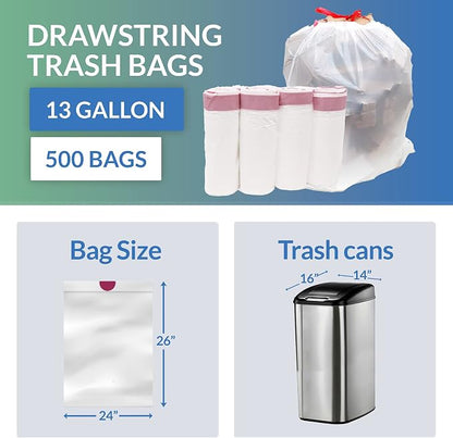 Reli. Tall Kitchen Drawstring Trash Bags 13 Gallon | 500 Count Bulk | Kitchen - Image 5