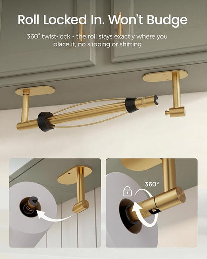 Gold Paper Towel Holder Under Cabinet, Self Adhesive or Wall Mount - Image 4