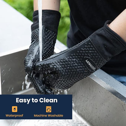 GEEKHOM BBQ Gloves X-Large, Heat Resistant Kitchen Silicone Oven Mitts - Image 3