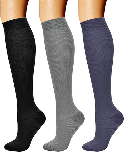 CHARMKING Compression Socks for Women & Men Circulation (3 Pairs) 15-20 mmHg is Best Support for Athletic Running Cycling
