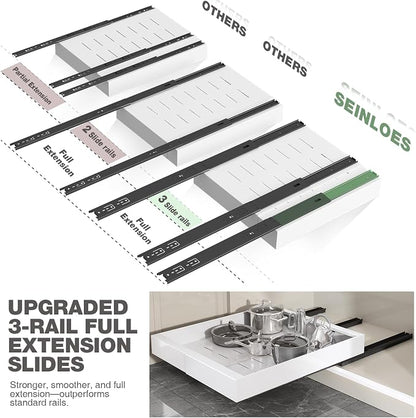 Seinloes 2 Pack Pull Out Cabinet Organizer 19" Deep, Full Extension 3 Slide - Image 2