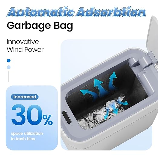 Bathroom Trash Can with Lid: 2.3 Gal Small Slim Motion Sensor Wastebasket, Bag Expansion, Wall Mounted, Automatic, Touchless, Narrow Design for Bathroom, Kitchen and Office, Waterproof