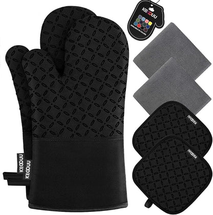 KEGOUU Oven Mitts and Pot Holders 6pcs Set, Kitchen Oven Glove High Heat by KEGOUUOvenMitt