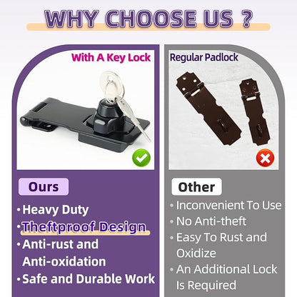Alise Keyed Hasp Lock, 4 Inch Safety Packlock Clasp Hasps Latch, Garage Doors - Image 7