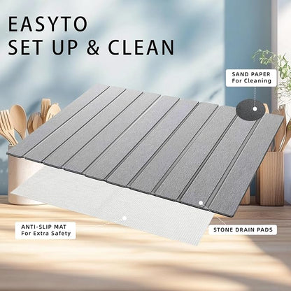 Stone Drying Mat for Kitchen Counter, Collapsible Dish Drying Mat, Fast Drying - Image 6
