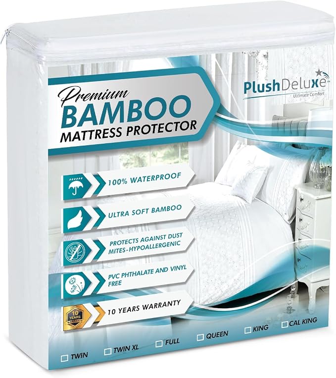 PlushDeluxe Premium Bamboo Mattress Protector – Full Size, Waterproof, & Ultra by PlushDeluxe