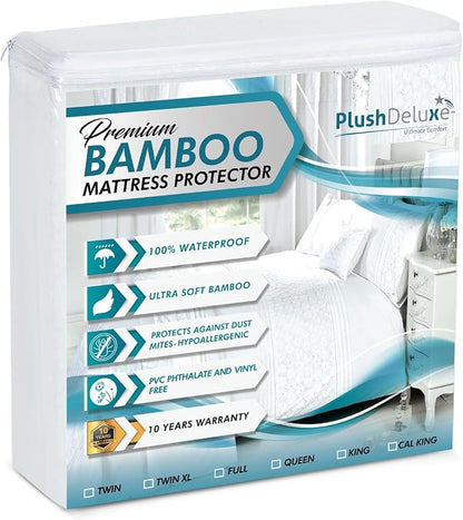 PlushDeluxe Premium Viscose Mattress Protector – Cal-King Size, Waterproof by PlushDeluxe