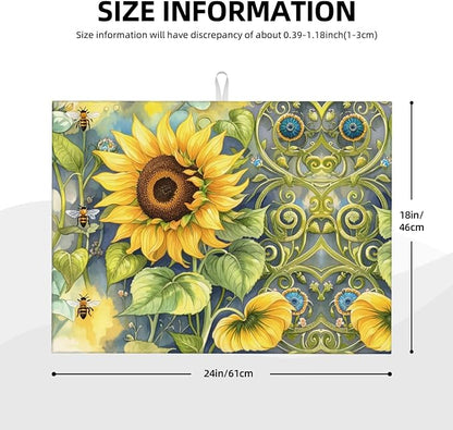 Sunflower Bee Dish Drying Mat Highly Absorbent Double-Sided Microfiber - Image 2