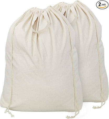 2 Pcs Canvas Laundry Bags with Carrying Handles & Drawstring Closure, Machine-washable Laundry Basket Hamper Liner Replacement Bags