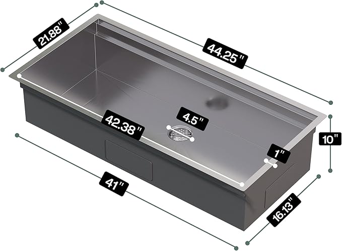 44.3-Inch Undermount Kitchen Sink Workstation, 16 Gauge 304 Stainless Steel Single Bowl Kitchen Sink with Cutting Board, Drying Rack, Roll-Up Rack and Drain Assembly