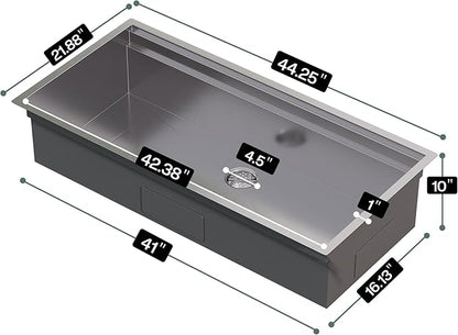 44.3-Inch Undermount Kitchen Sink Workstation, 16 Gauge 304 Stainless Steel Single Bowl Kitchen Sink with Cutting Board, Drying Rack, Roll-Up Rack and Drain Assembly