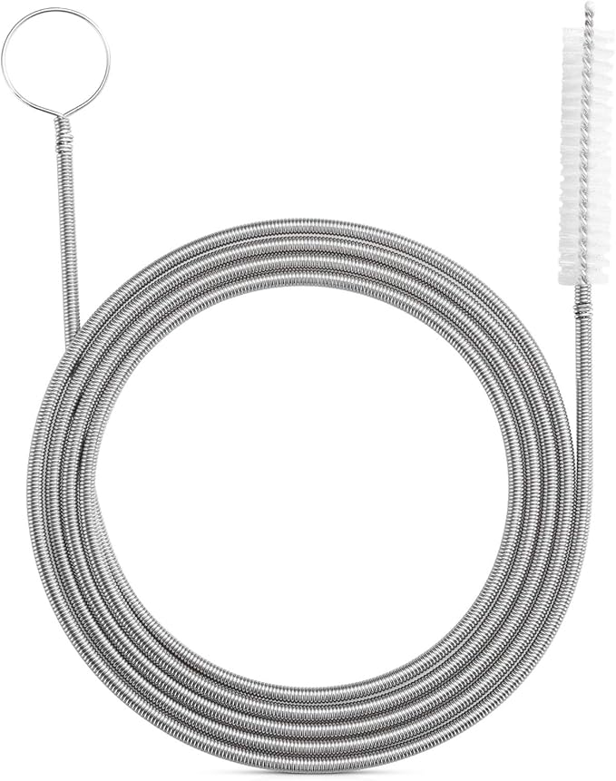Extra-Thick Drain Brush with Stronger Spring 61-Inch Stainless Steel and Nylon Pipe Cleaner for Flexible, Curved & Slim Holes, Stronger Spring Version