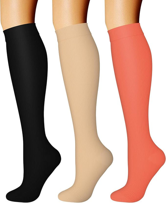 CHARMKING Compression Socks for Women & Men Circulation (3 Pairs) 15-20 mmHg is Best Support for Athletic Running Cycling