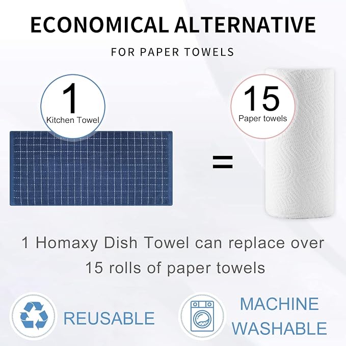 Homaxy 100% Cotton Terry Kitchen Towels, Checkered Designed, Soft and Super - Image 7