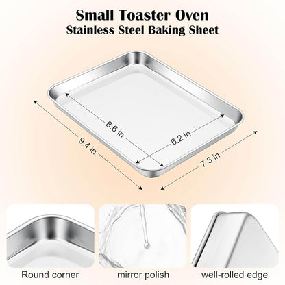 E-far Mini Toaster Oven Tray, 9.4”x7.3” Stainless Steel Baking Cookie Sheet - Image 2