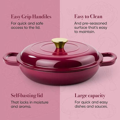 3 Quart Enameled Cast Iron Braiser, Non Stick Enameled Cast Iron Skillet - Image 7