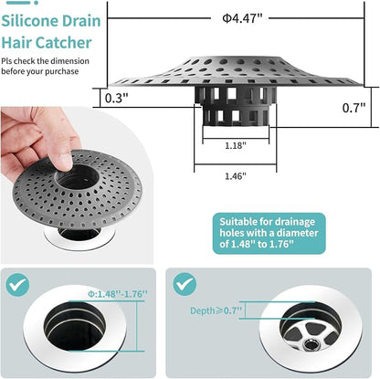 Bathtub Drain Hair Catcher, Silicone Tub Hair Catcher Drain Protector, - Image 5
