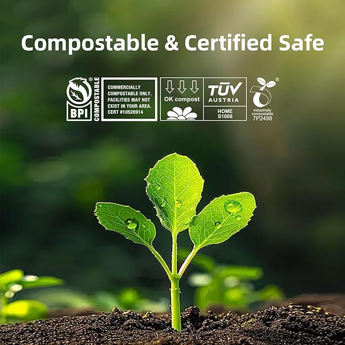 Compostable Trash Bags 3 Gallon, Extra Thick 0.8 Mils, 100 Count, ASTM D6400, BPI, OK Compost Home Certified, Small Kitchen Compost Bags,Green Bin Liners for Food Waste and Composting