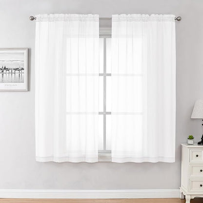 Chyhomenyc White Sheer Curtains 45 Inch Long 2 Panels, Short Voile Drapes by Chyhomenyc