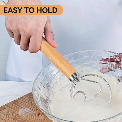 TEEVEA Danish Dough Whisk for Bread Sourdough, Wooden Handle & Stainless Steel - Image 3