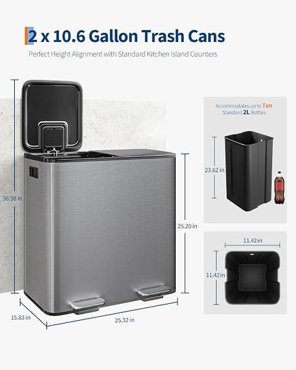 GarveeHome 2 x 10.6 gal Stainless Steel Double Trash Can - Image 6