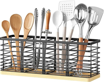 Kitchen Cooking Utensil Holder for Kitchen Counter, 4 Large Black Compartments by Kinkota